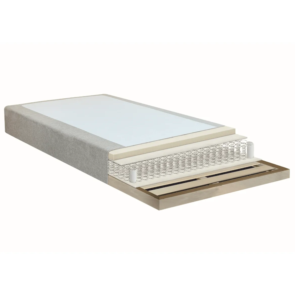 Boxmadras seng i beige 90x200 cm med 4 cm topmadras i PU-skum ekskl. ben