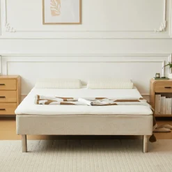 Boxmadras seng i beige 140x200 cm med 4 cm topmadras i PU-skum ekskl. ben