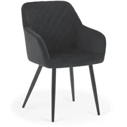 Carlo spisebordsstol - Sort velour med armlæn