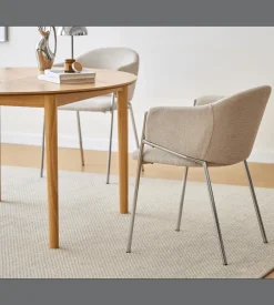 Carolina spisebordsstol i beige tekstil med chrome ben
