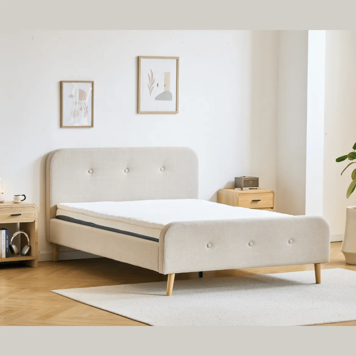 Christian seng i beige 180x200 cm inkl. sengelameller og madrasser