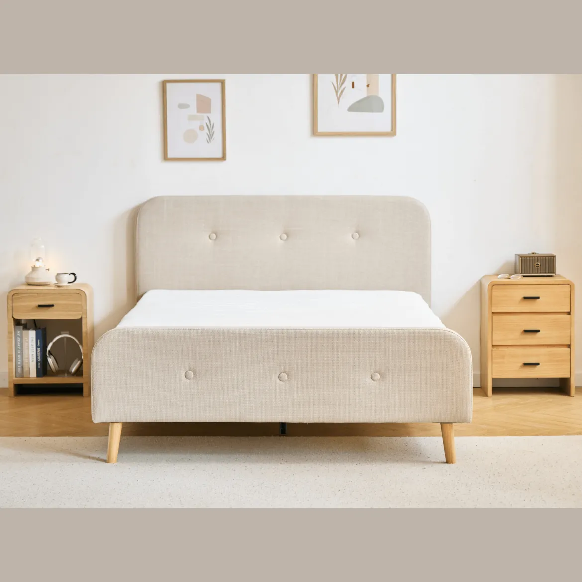 Christian seng i beige 180x200 cm inkl. sengelameller og madrasser