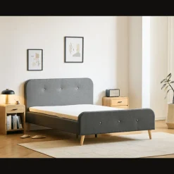 Christian seng i grå 90x200 cm inkl. sengelameller og madrasser