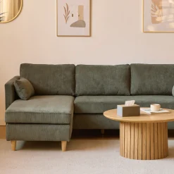 Ellis - Højrevendt og venstrevendt vendbar chaiselong sofa grøn fløjl - L: 215 x D: 82 x H: 78 cm
