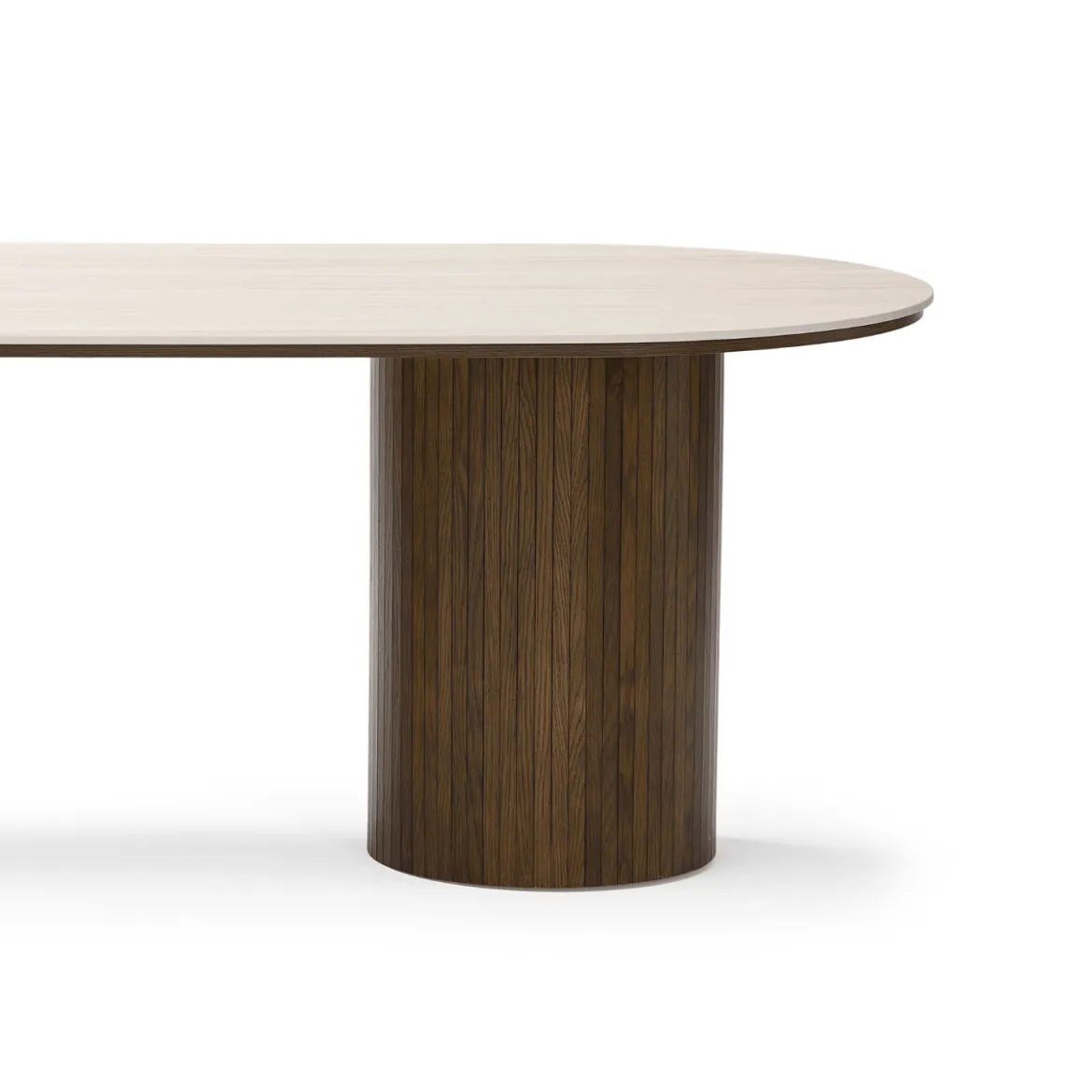Enzo ovalt spisebord med stenbordplade i beige og lamelfod i røget eg 220x100x76 cm
