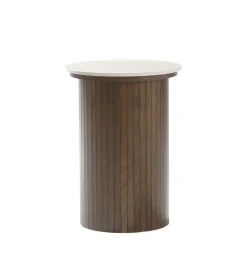 Enzo sidebord i stenbordplade med røget eg lamelfod Ø40 cm