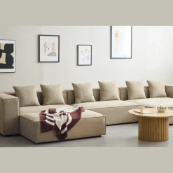 Hailey - Venstrevendt chaiselong modulsofa med puf i sand L: 415 X D: 172 X H: 65 cm