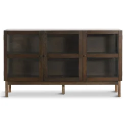 Havana egetræ glas skænk/vitrineskab i røget eg med 3 låger - 80x40x140 cm
