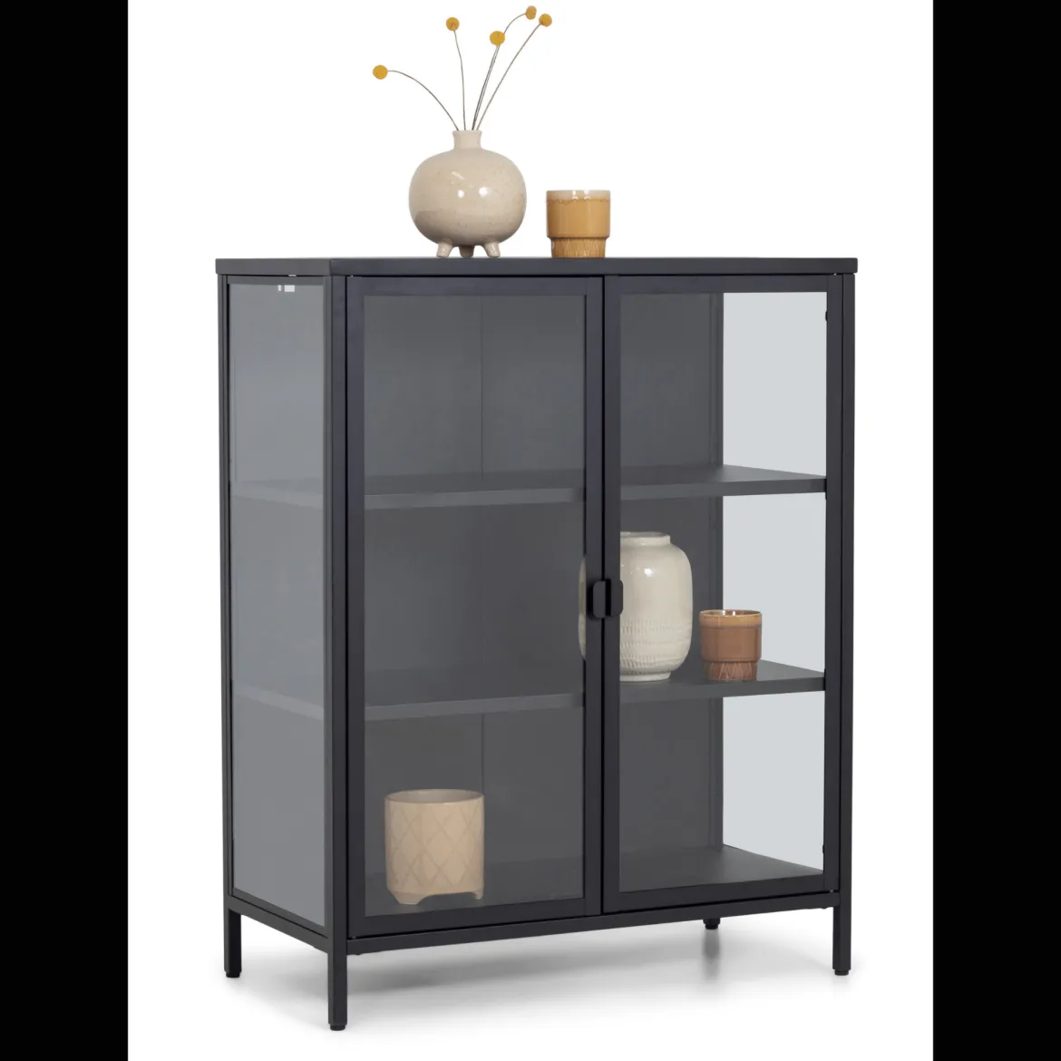 Herman glas skænk/vitrineskab - Sort metal 80x40x105 cm
