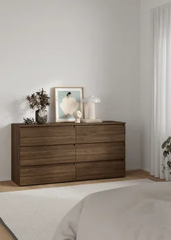Maise kommode H:70 x B:138 x B:41 cm med 6 skuffer i røget egelook