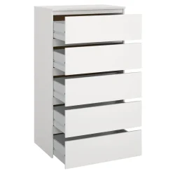 Maise kommode H:114 x B:65 x D:41 cm med 5 skuffer i hvid. Uden emballage / Mindre skader - se produktbeskrivelse (OUB12278)