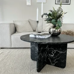 Mercy sofabord sort marmor look Ø80 cm