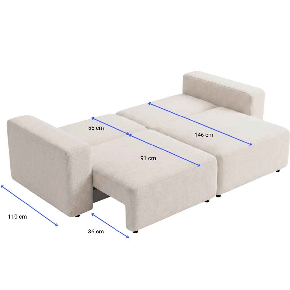 Noelle sovesofa i sand tekstil