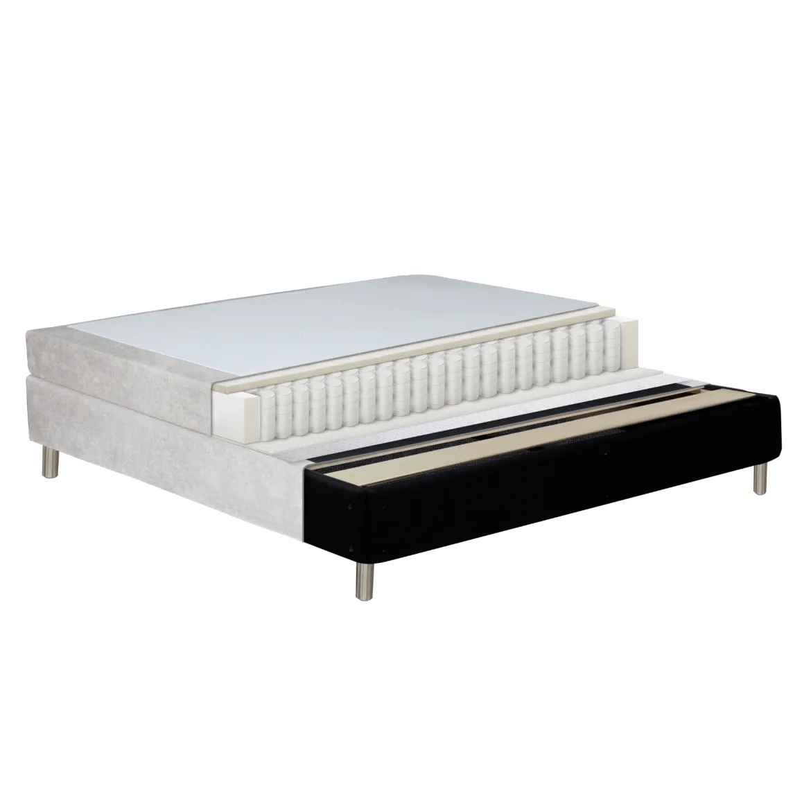 Premium Kontinentalseng i beige 180x200 cm med 7 cm topmadras i memoryskum inkl. chrome ben