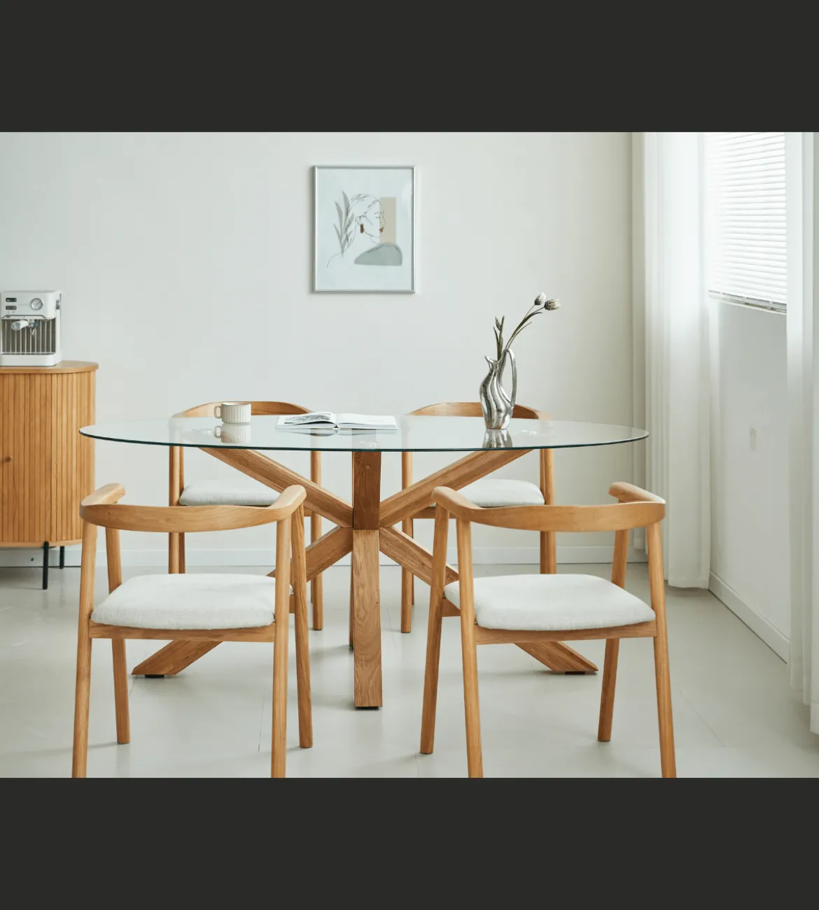 Sidney - Glas spisebord med ben i massiv egetræ 175x90 cm