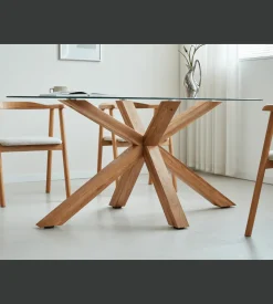 Sidney - Glas spisebord med ben i massiv egetræ 175x90 cm