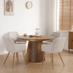 Spisebordssæt - Lewis lamel spisebord Ø120 cm med udtræk i egefiner + 6 x Jenna spisebordsstole i beige