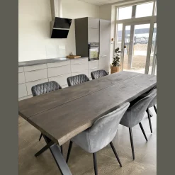 Susan plankebord - 240x95 cm - i smoked eg med krydsben - (Forberedt til tillægsplader)