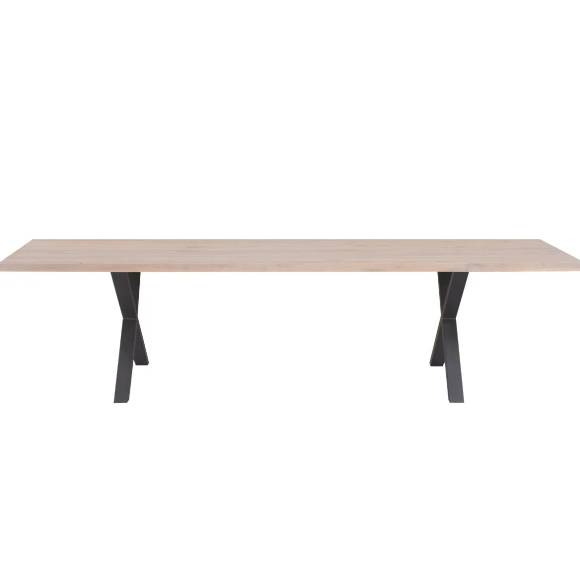 Susan plankebord - 300x95 cm - i hvidolieret eg med krydsben - (Forberedt til tillægsplader)